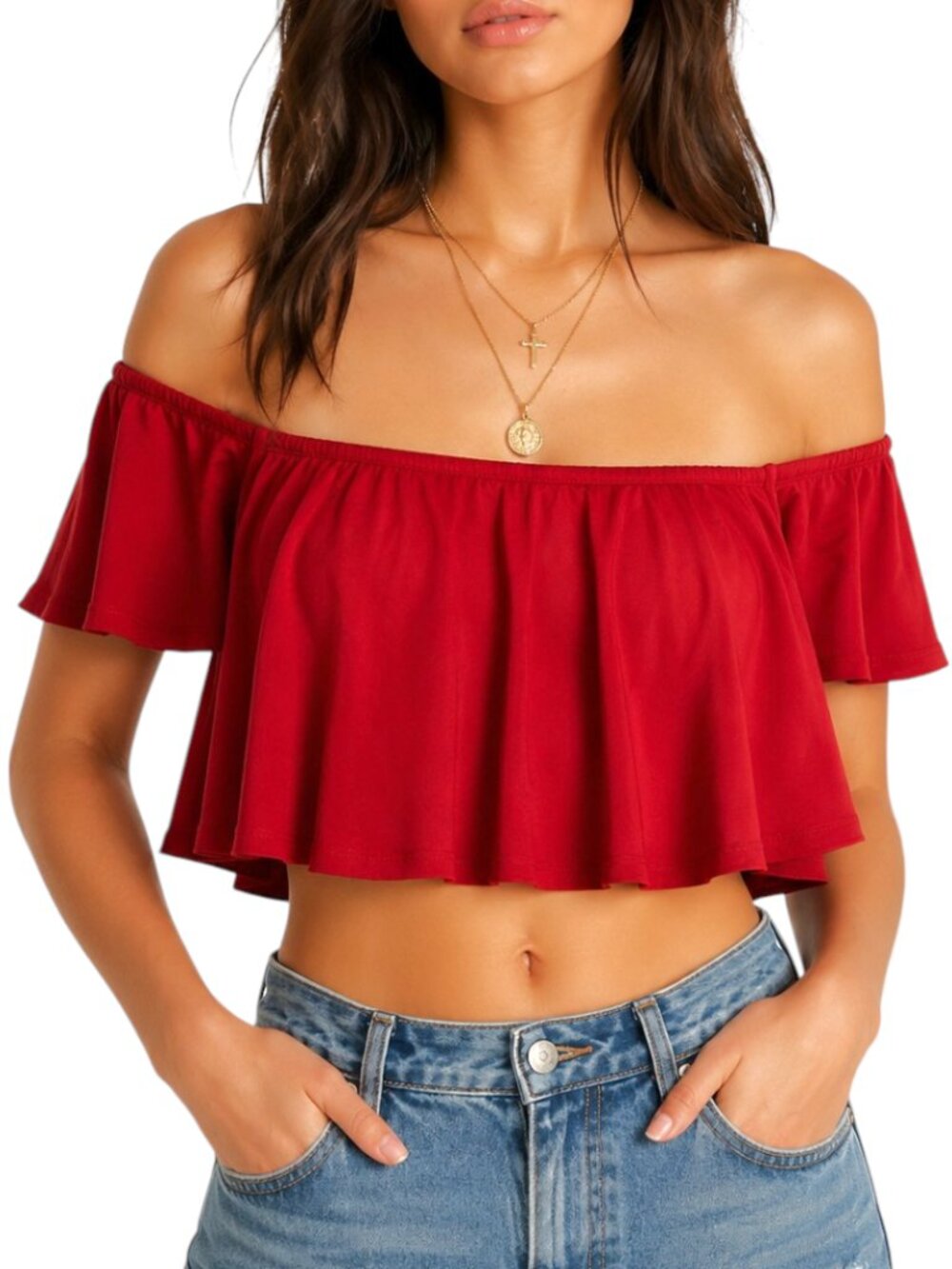 Forever 21 off-the-shoulder red crop top S